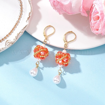 Стеклянные серьги-капли с застежкой-рычагом EJEW-MZ00531-01-1