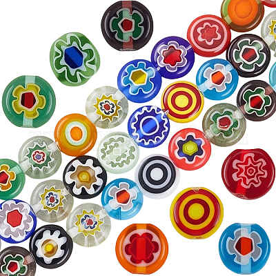 3 нити плоских круглых стеклянных бусин миллефиори ручной работы LAMP-LT0001-15B-1