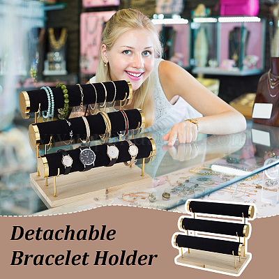 3-уровневые подставки для демонстрации браслетов из бархатного металла с Т-образной планкой AJEW-WH0816-129G-B-1