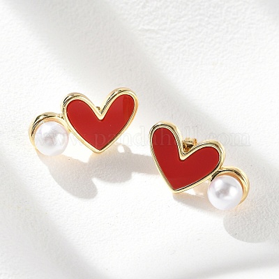 Серьги-гвоздики из латуни в форме сердца EJEW-C141-01G-03-1