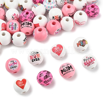 40 шт. 12 стиля с рисунком на тему Дня матери деревянные европейские бусины WOOD-FS0001-41-1