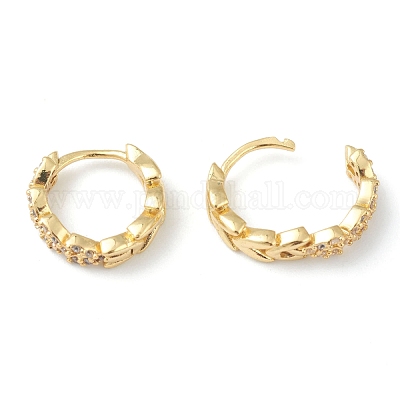 Серьги-кольца Huggie из латуни с прозрачным фианитом и прозрачным фианитом EJEW-L234-029G-1