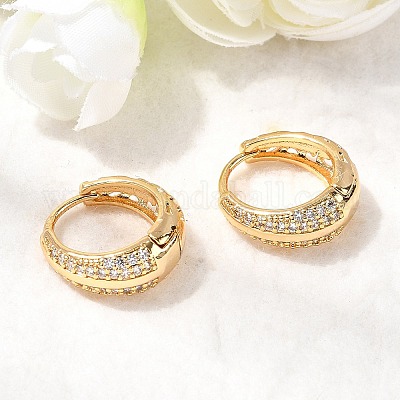 Латунные серьги-кольца из прозрачного кубического циркония EJEW-F391-02G-1