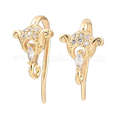 Крючки для сережек в форме конского глаза из латуни с микропаве из прозрачных кубических цирконий KK-A274-13G-1