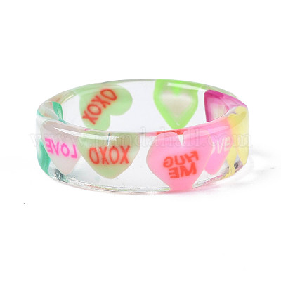 Кольцо на палец из прозрачной смолы с сердечком для женщин RJEW-T022-023-1