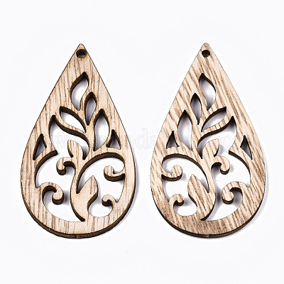 Необработанные полые деревянные большие подвески WOOD-N006-94-1