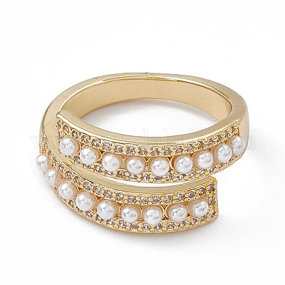 Открытое кольцо-манжета из прозрачного кубического циркония с пластиковой бусинкой RJEW-G276-02G-1