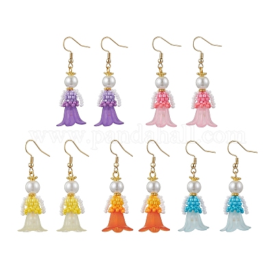 Серьги-подвески из стеклянных бусин ручной работы EJEW-MZ00446-1