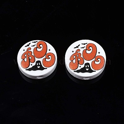 Бусины из натурального дерева с принтом на Хэллоуин WOOD-T021-80-1