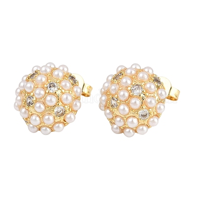 Полукруглые серьги-гвоздики из латуни с микропаве из прозрачных кубических цирконий EJEW-L275-01G-1