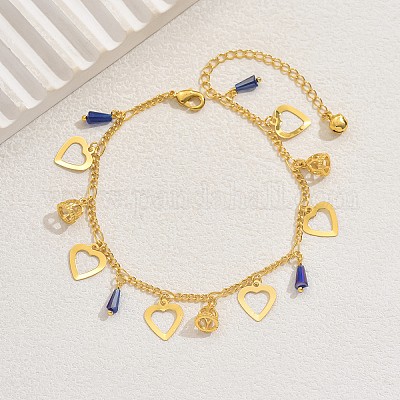 Элегантные латунные полые сердца и пластиковые синие граненые конусные браслеты для женщин для отдыха и повседневной носки DO5106-1