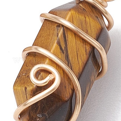 Остроконечные подвески из медной проволоки с натуральным смешанным камнем PALLOY-JF02677-01-1