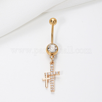 Двойной крест из нержавеющей стали 304 с прозрачным кубическим цирконием FS-WGD8912-01-1