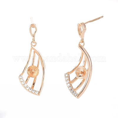 Латунные микро-паве прозрачные серьги-гвоздики из циркония KK-S364-130-1