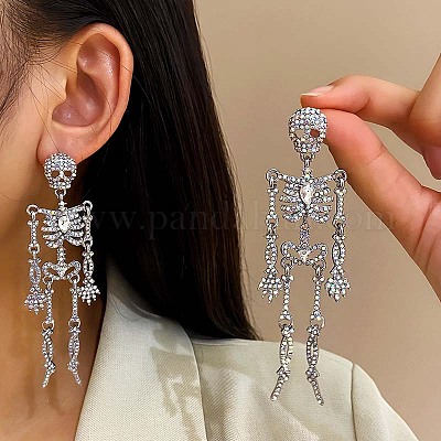 Серьги-гвоздики скелетон из сплава со стразами FS-WG3D420-01-1