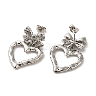 Латунь микро проложить кубический цирконий болтающиеся серьги стержня EJEW-G381-06P-1