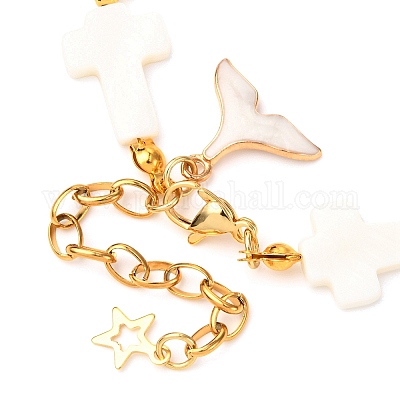 Женские браслеты из ракушек и жемчуга из бисера BJEW-JB12427-1