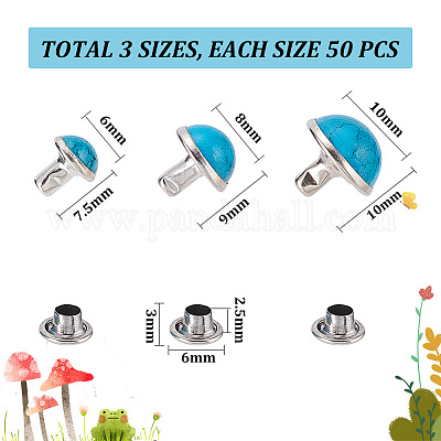 150 комплект 3-х видов пластиковых имитационных бирюзовых заклепок для одежды FIND-WR0007-54-1