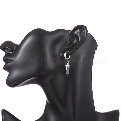 Серьги-кольца из нержавеющей стали 304 с синей пятнистой яшмой EJEW-JE06791-03-1