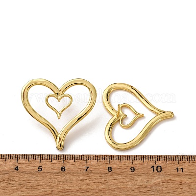 Латунные серьги-гвоздики в форме сердца EJEW-H165-08G-1