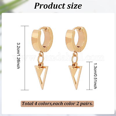 16 шт. двухцветные серьги-кольца из нержавеющей стали 304 с полыми треугольными подвесками и штифтами из нержавеющей стали 316 EJEW-AN0003-66-1