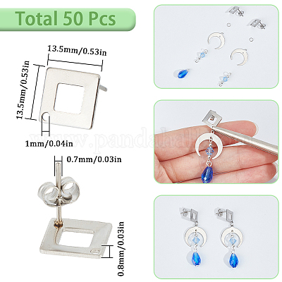 50 шт. фурнитура для сережек-гвоздиков из нержавеющей стали 304 STAS-SC0008-58-1