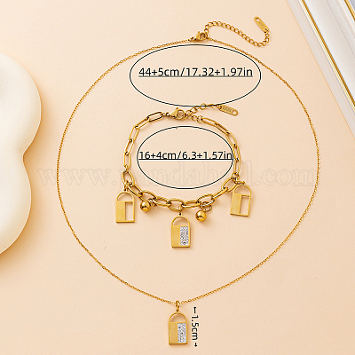 201 комплект из браслетов и ожерелий с подвесками в виде замка из нержавеющей стали со стразами для женщин LJ3473-1