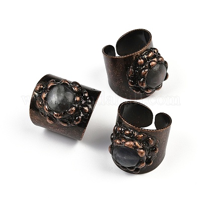 Латунь с натуральным лабрадоритом манжеты кольца RJEW-Z112-02R-02-1