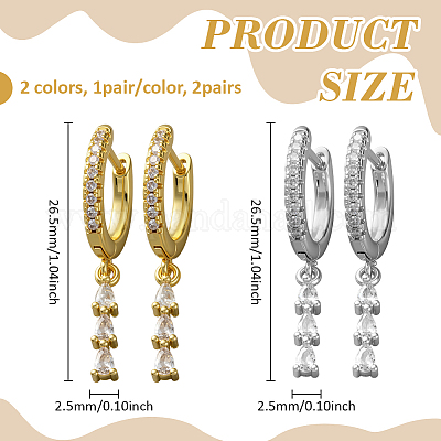 2 пара двухцветных серег-колец с микропаве из латуни и прозрачными кубическими цирконами EJEW-GO0002-26-1