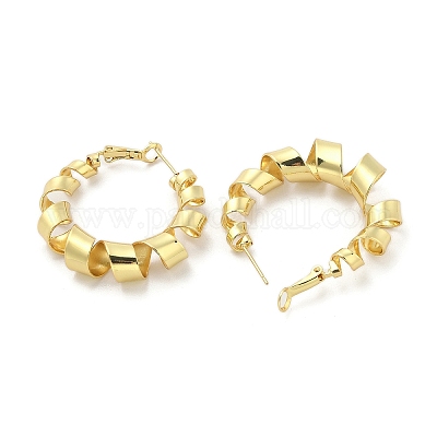 Серьги-кольца в латунной оплетке EJEW-M260-05G-1