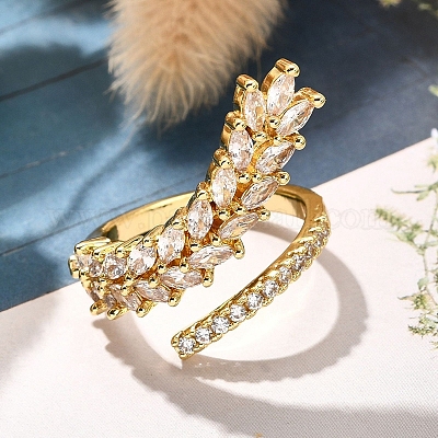 Кольца-манжеты для пальцев с покрытием из латуни с микропаве из прозрачного кубического циркония для женщин RJEW-M028-32G-01-1