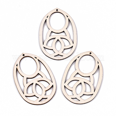 Неокрашенные натуральные полые деревянные большие подвески WOOD-N007-059-1