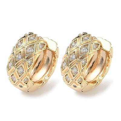 Латунные серьги-кольца с ромбами из прозрачного кубического циркония EJEW-D320-04G-1