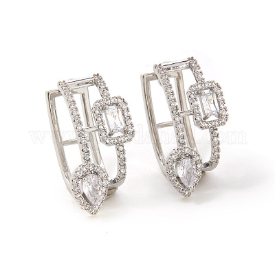 Серьги-кольца из прозрачного кубического циркония в форме капли и прямоугольника KY6723-2-1