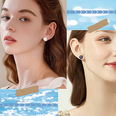 6 пара сережек-гвоздиков с шариками из ракушек и жемчуга в двух стилях EJEW-BBC0001-34-1