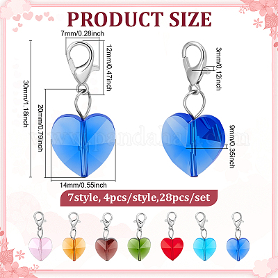 28 шт. 7-х цветные стеклянные подвески в форме граненого сердца HJEW-PH02042-1