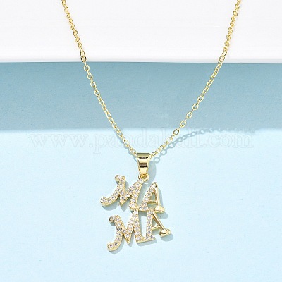День матери латунные микропаве прозрачные кубические цирконии подвески ожерелья для женщин NJEW-Q021-01B-G-1