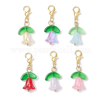 Подвесные украшения из прозрачного стекла в виде цветка HJEW-JM03295-01-1