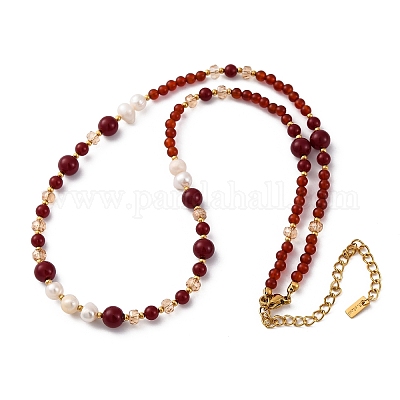 Ожерелья из натурального сердолика (окрашенного и нагретого) NJEW-U026-24G-1