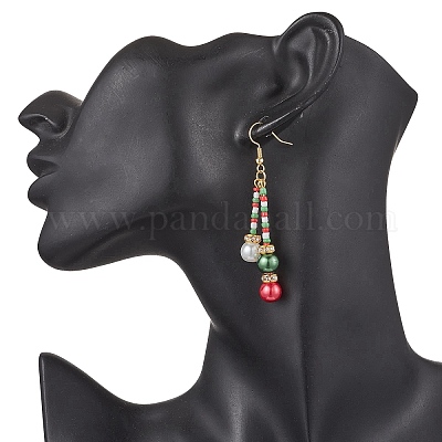 Рождественские стеклянные бусины и стеклянные жемчужины круглые серьги EJEW-TA00682-1