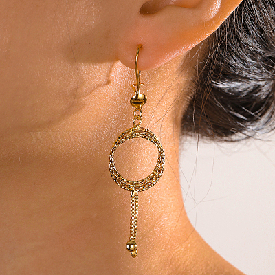 Элегантные и стильные латунные плоские круглые серьги-кольца с кисточками IA0853-1