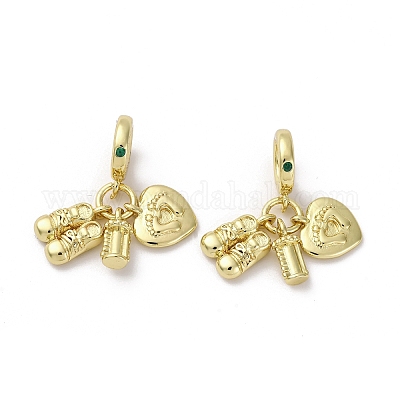 Европейские подвески с подвесками из латуни и зеленым кубическим цирконием KK-F903-05G-1