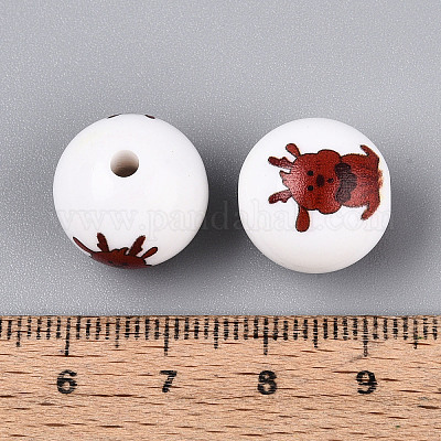 Непрозрачные акриловые круглые бусины с рождественским принтом OACR-T029-08B-1