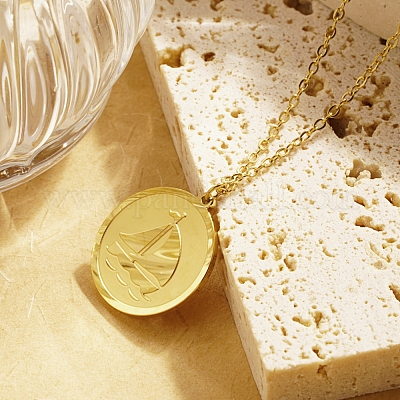 Стильное ожерелье с подвеской в виде парусника из нержавеющей стали 304 для ежедневного ношения у женщин. UV9758-1-1