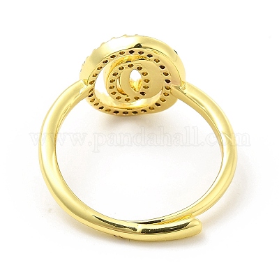 Регулируемое кольцо с инициалами из разноцветной эмали и прозрачным кубическим цирконием RJEW-P045-01G-O-1