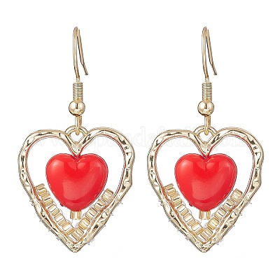Серьги-подвески из стеклянных бусин в форме сердца EJEW-MZ00651-1