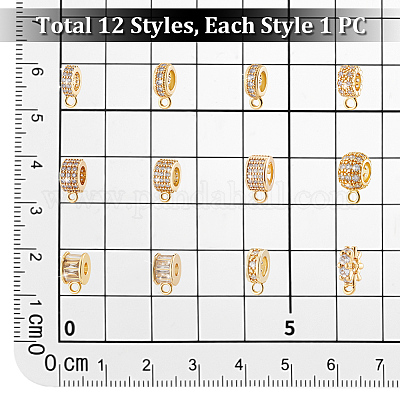 12 шт. 12 стиля латунных трубчатых дужек с микропаве из кубического циркония KK-PH0013-23-1