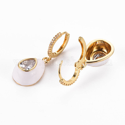 Серьги-кольца Huggie из латуни с прозрачным фианитом и прозрачным фианитом EJEW-T046-41F-NF-1