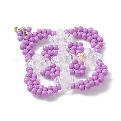 Подвески-ромбы из стеклянного бисера ручной работы PALLOY-MZ00500-02-1