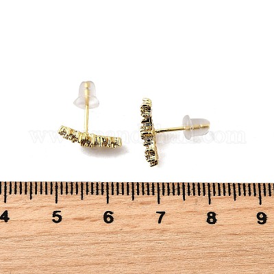 Латунные микро проложить серьги стержня кубического циркония EJEW-F273-15B-G-1